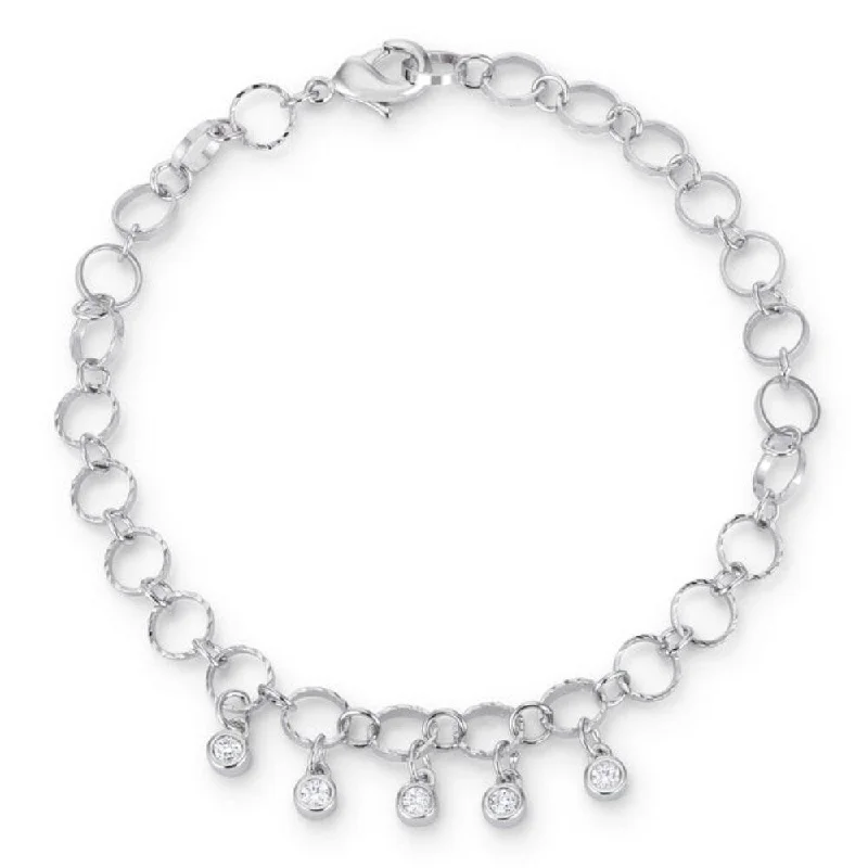 Assorted gem bracelet-0.55 Ct Stunning 8" Rhodium Bracelet With Cz Charms - 8" Chain