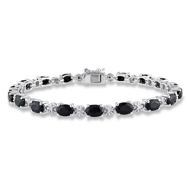 Pulse-wave bracelet-11 1/6ct TGW Black Sapphire Tennis Bracelet in Sterling Silver by Miadora - 7.25 in x 4.5 mm x 4.2 mm