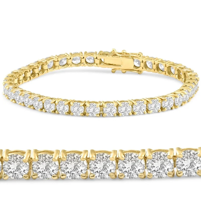 Heptagon charm bracelet-12 Ct. Round Cut Natural Diamond Yellow Gold Round Cut Tennis Bracelet 7"