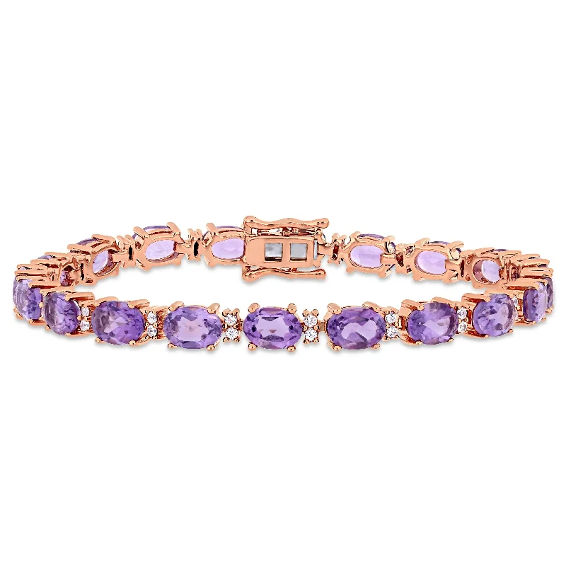 Bloom-bud bracelet-14 1/10ct TGW Amethyst White Sapphire Tennis Bracelet in Rose Plated Sterling Silver by Miadora