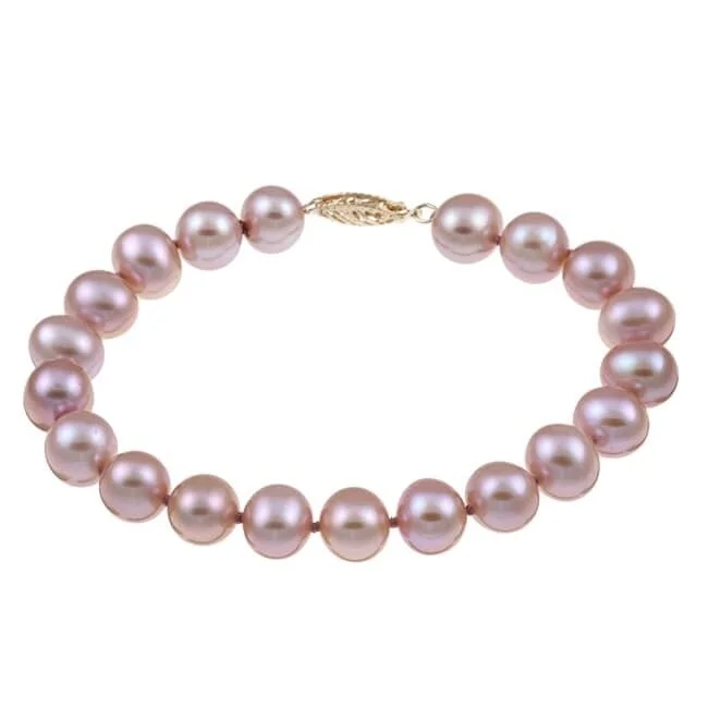 Five-heart bracelet-14k Yellow Gold 8-9mm Pink Freshwater Pearl Bracelet 8 inches