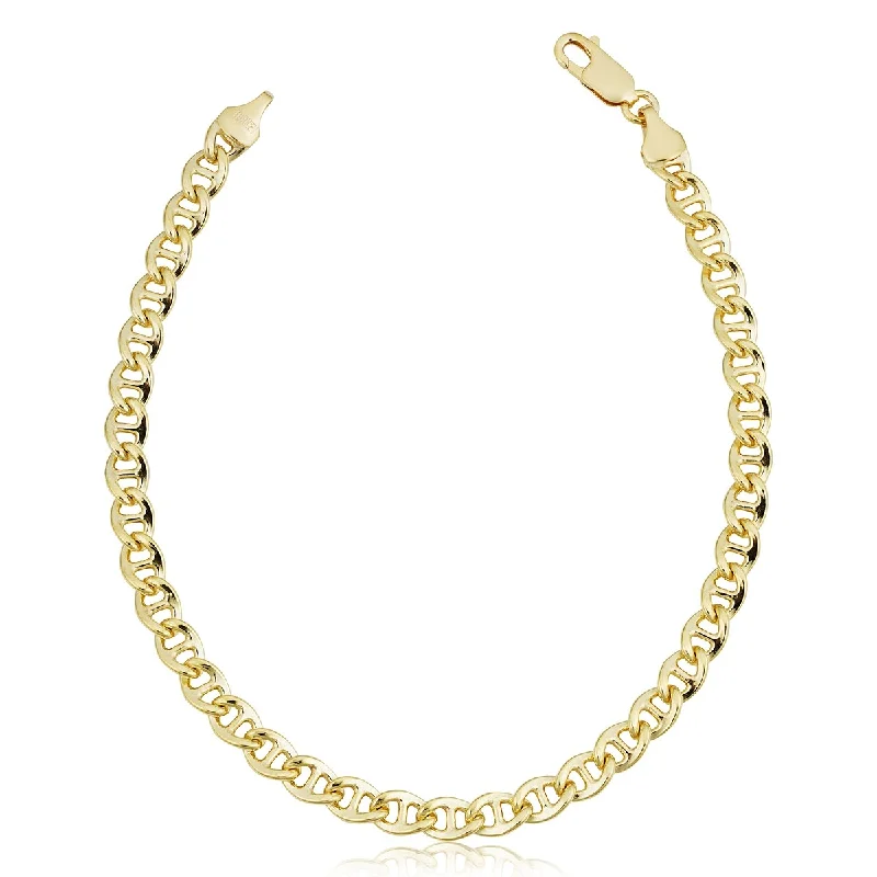 Heavy gold bracelet-14k Yellow Gold Filled 5.1 millimeter Solid Flat Mariner Chain Bracelet (8.5 inches)