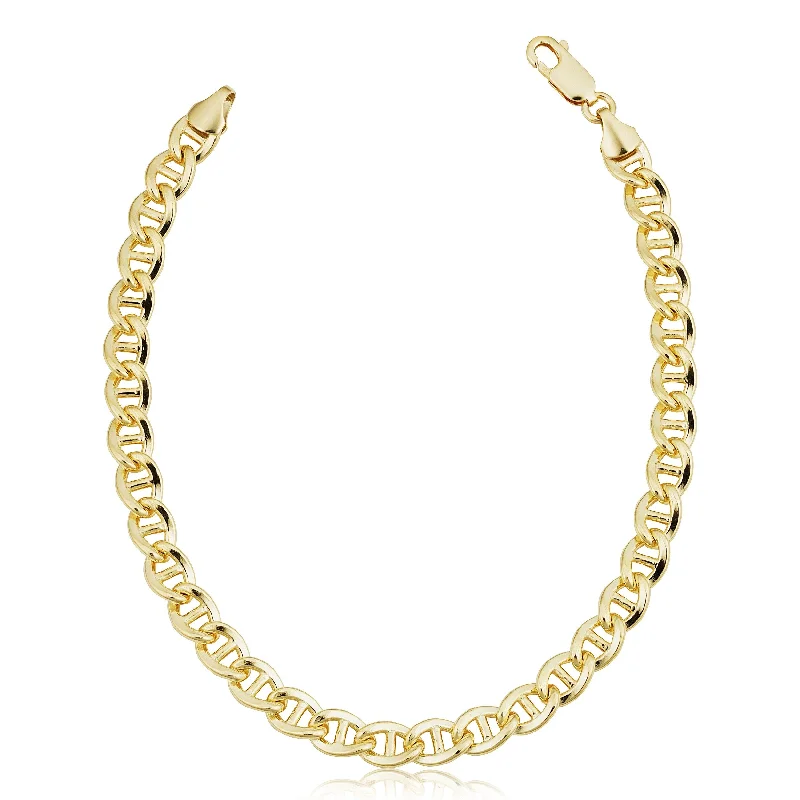 Shiny nickel bracelet-14k Yellow Gold Filled 6 millimeter Solid Flat Mariner Chain Bracelet (8.5 inches)