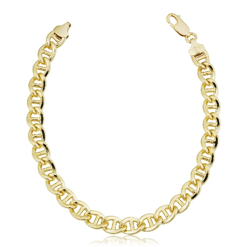 Outstretched gem bracelet-14k Yellow Gold Filled 7.7 millimeter Solid Flat Mariner Chain Bracelet for Men (8.5 inches)