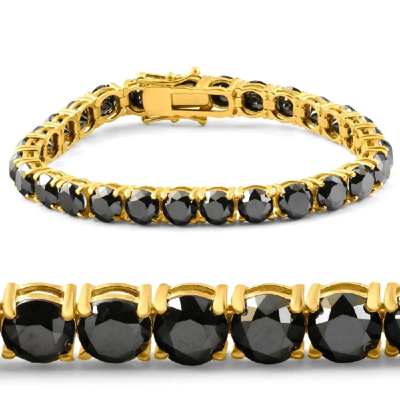 Natural garnet bracelet-35Ct Black Diamond Yellow Gold Women's Tennis Bracelet 7"