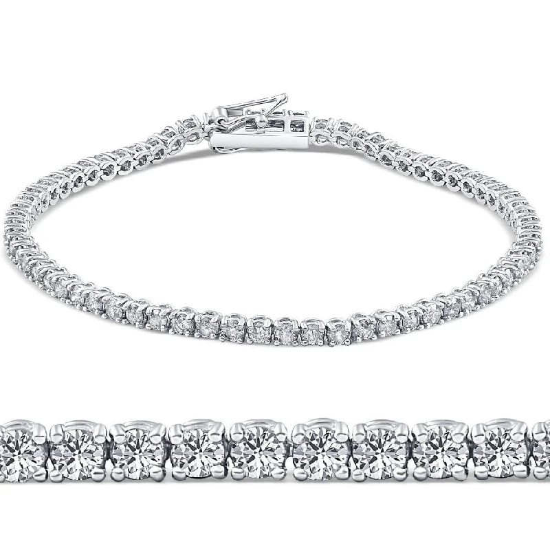 Brushed steel bracelet-3ct Diamond Tennis Bracelet White Gold Round Brilliant Cut 7 Inches