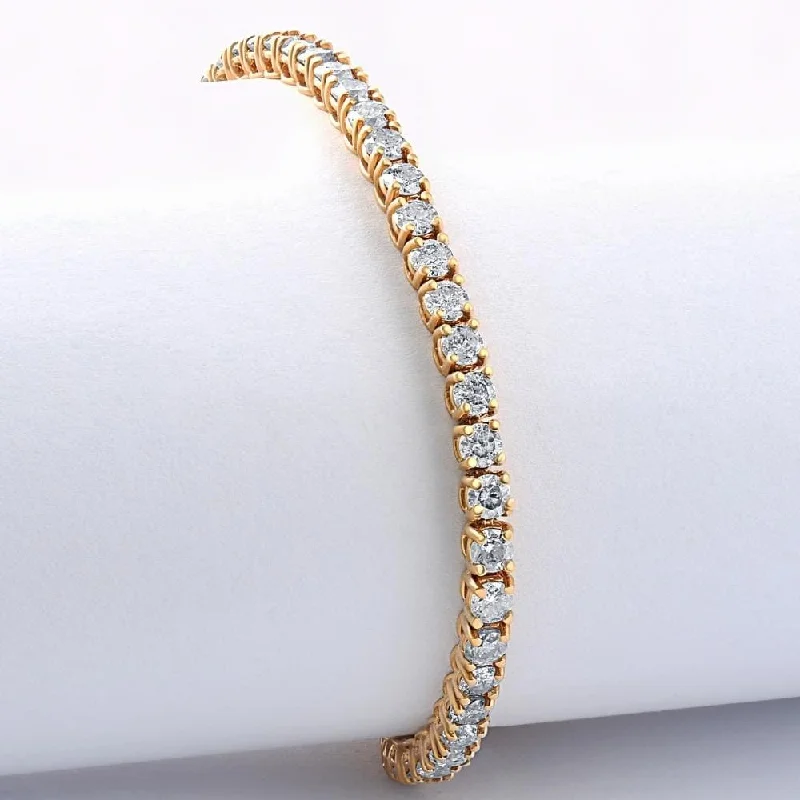 Crafted silver bracelet-5 Carat TW Round Cut Lab Grown Diamond Tennis Bracelet Yellow Gold Lab Grown