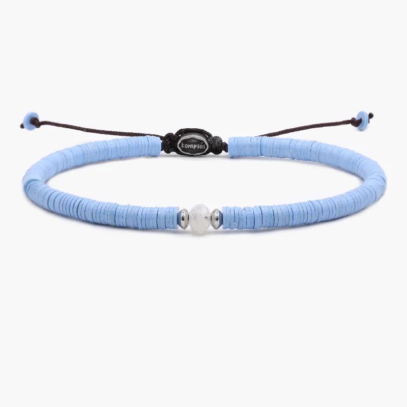 Rich kyanite bracelet-5mm Vinyl Bracelet With Moonstone Charm (Light Blue)