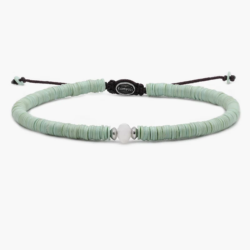 Shimmering jade bracelet-5mm Vinyl Bracelet With Moonstone Charm (Light Green)