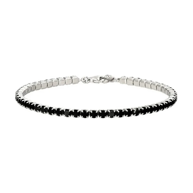 Brushed steel bracelet-925 Sterling Silver Black Spinel Bracelet