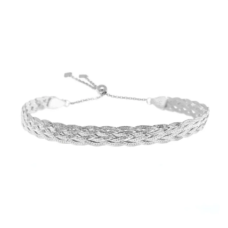 Arch motif bracelet-925 Sterling Silver Braided Herringbone Adjustable Bracelet