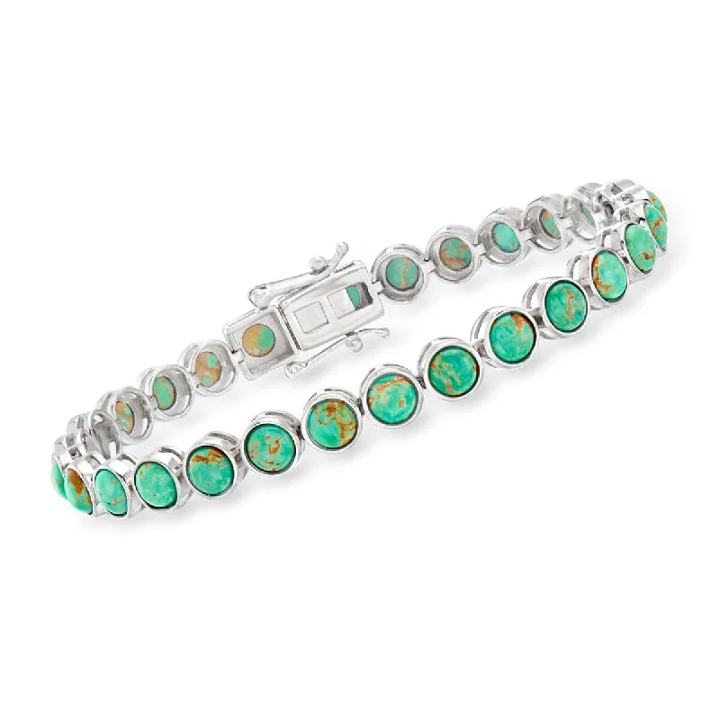 Etched band bracelet-925 Sterling Silver Campitos Turquoise Tennis Bracelet