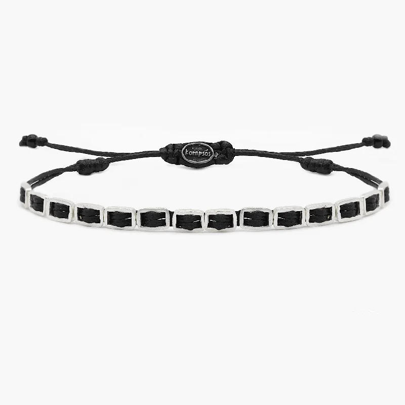 Flexible stone bracelet-Adjustable Bracelet With Handmade Sterling Silver Beads (Black)