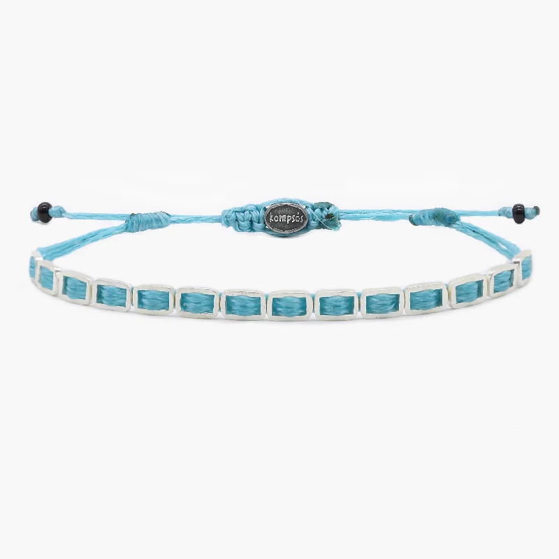 Clean cut bracelet-Adjustable Bracelet With Handmade Sterling Silver Beads (Light Blue)