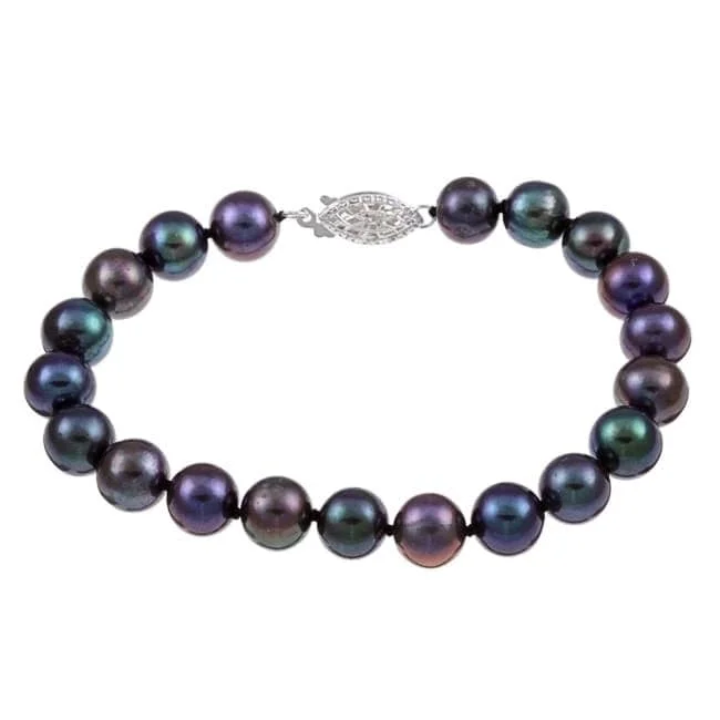 Grooved rim bracelet-Black Freshwater Pearl Classic 8-inch Bracelet (8-9 mm)