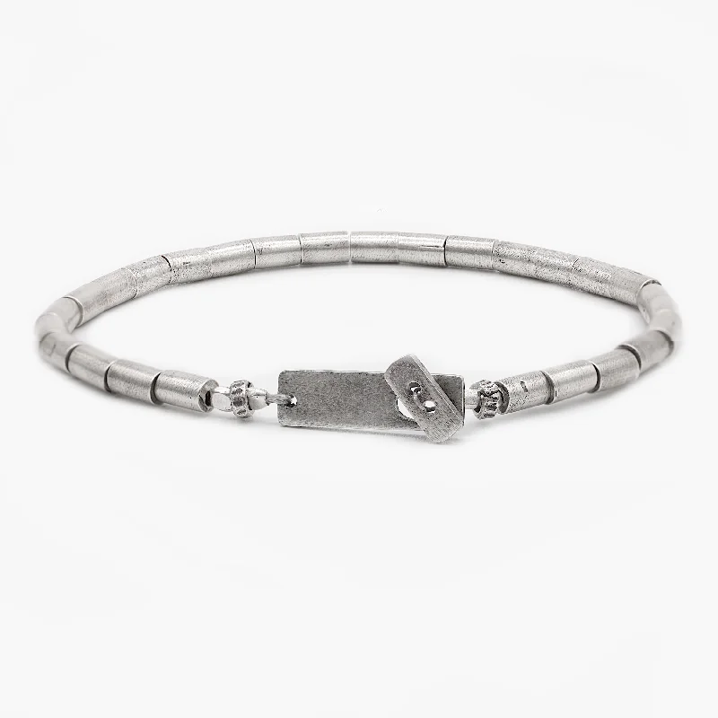 Thin diamond bracelet-Bracelet With Hand-Forged Sterling Silver Tube Beads