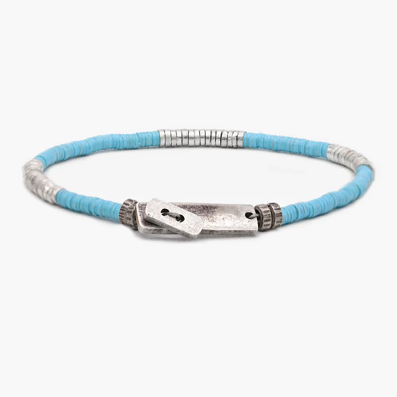 Four-stone bracelet-Bracelet With Recycled Vinyl And Sterling Silver Beads (Light Blue)