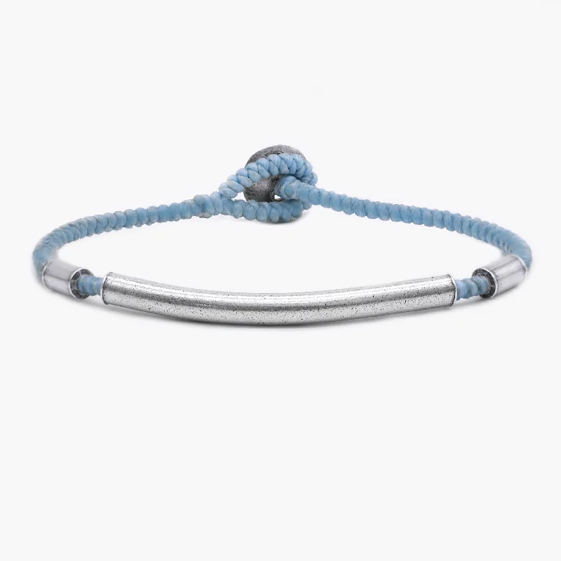 Glowing iolite bracelet-Braided Bracelet With Sterling Silver Bar (Light Blue)