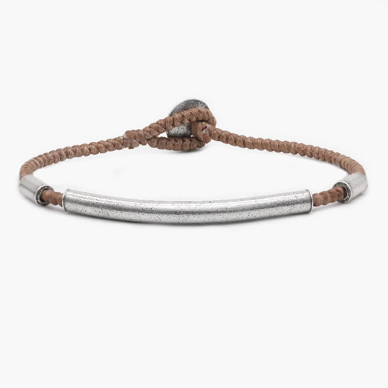 Slack coil bracelet-Braided Bracelet With Sterling Silver Bar (Light Brown)