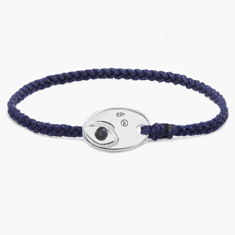 Satin gold bracelet-Braided Bracelet With Sterling Silver Button (Dark Blue)