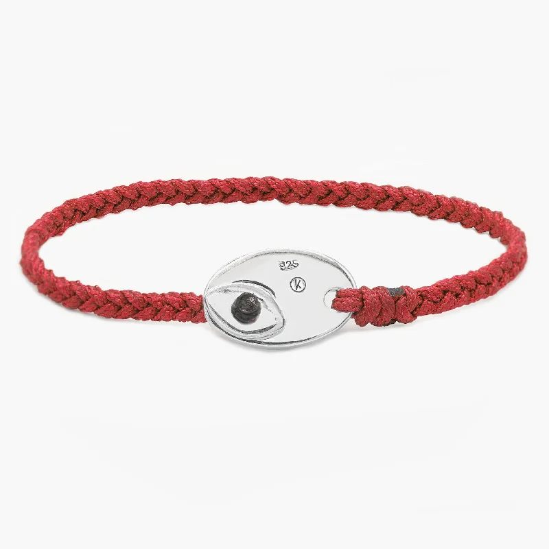 Piled birthstone bracelet-Braided Bracelet With Sterling Silver Button (Red)