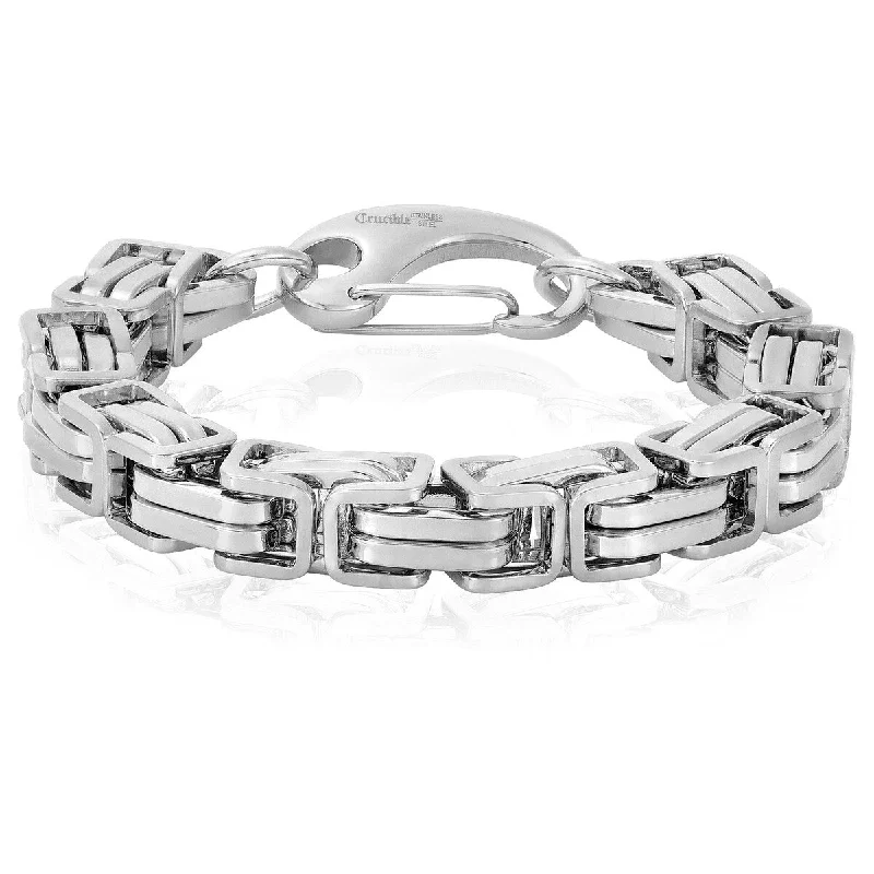 Twinkling crystal bracelet-Crucible Men's Byzantine Chain Stainless Steel Bracelet (11mm)