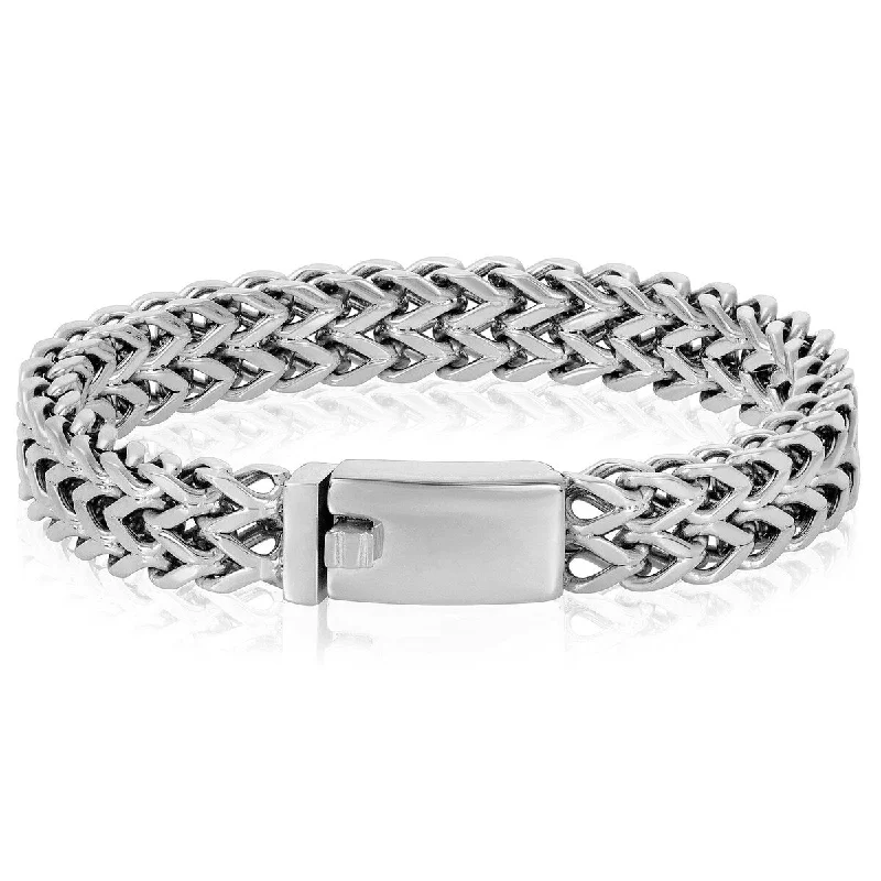 Retro topaz bracelet-Crucible Men's Double Row Franco Stainless Steel Bracelet (12mm)