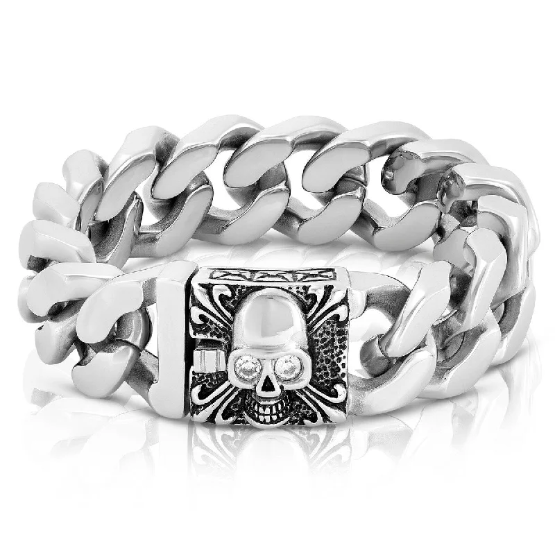 Clean cut bracelet-Crucible Men's Skull Clasp Curb Stainless Steel Bracelet (20mm)