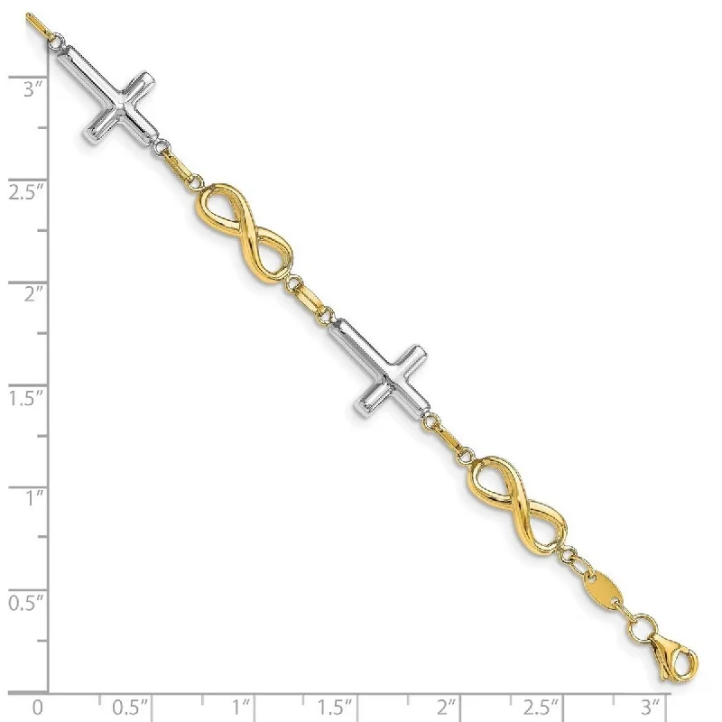 Glowing citrine bracelet-Curata 10k Two tone Gold Sideways Cross and Infinity Link Bracelet 7.5 Inch