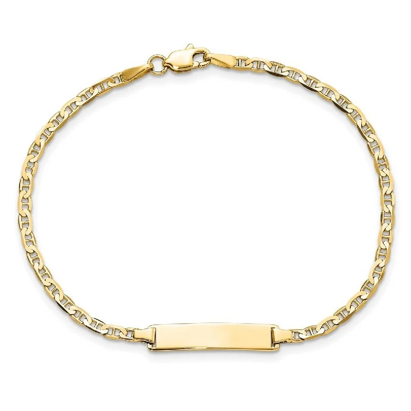 Dimpled bracelet-Curata 10k Yellow Gold Engravable Flat 4mm Mariner Anchor Link ID Bracelet 7 Inch