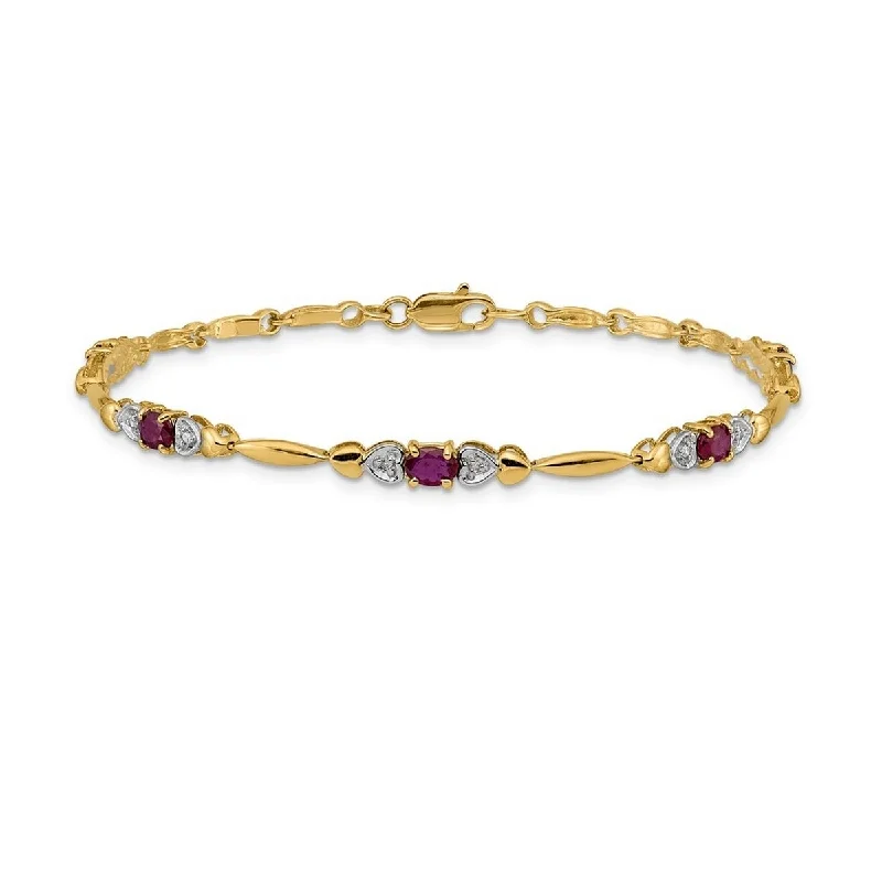 Nonagonal charm bracelet-Curata 14k Diamond and Composite Ruby Bracelet