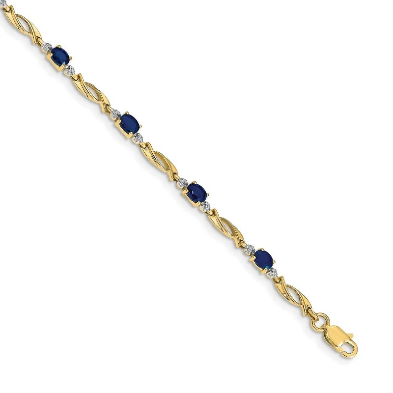 Raised-tier bracelet-Curata 14k Diamond and Sapphire Oval Bracelet