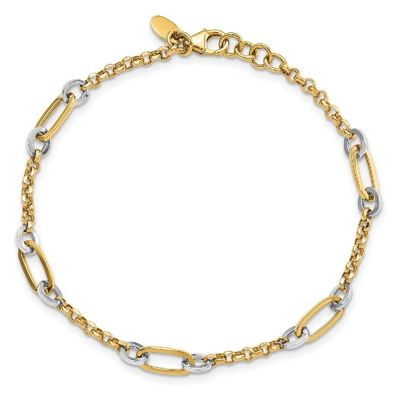 Swept gem bracelet-Curata 14k Two tone Gold Fancy Oval Link and Chain With .5 In Ext Bracelet 7.25 Inch