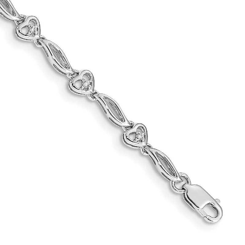 Rounded stone bracelet-Curata 14k White Gold Polished Diamond Love Heart Bracelet