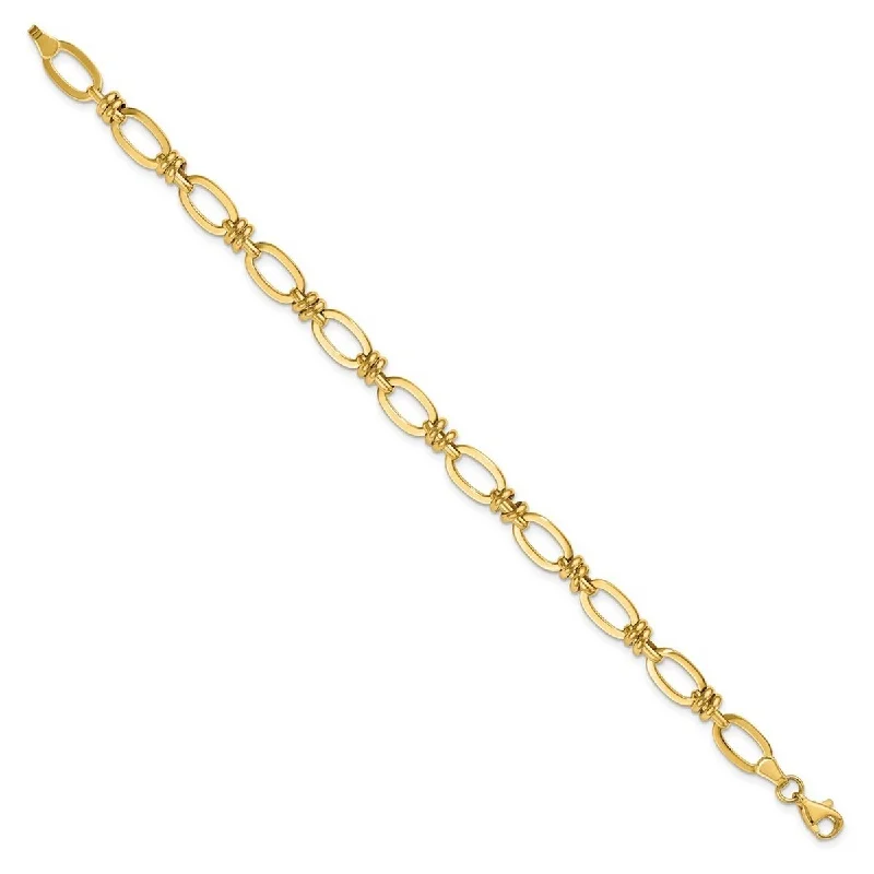 Satin gold bracelet-Curata 14k Yellow Gold Fancy Polished Fancy Link Bracelet 7.5 Inch