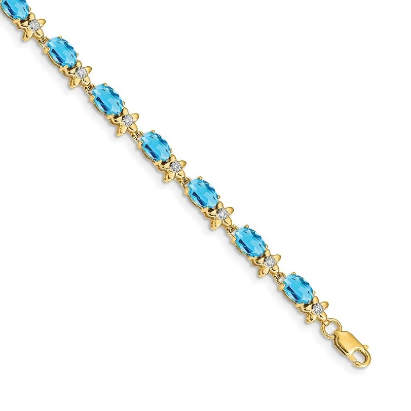 Hand-grooved bracelet-Curata 4.5mm 14k Floral Diamond Blue Topaz Bracelet