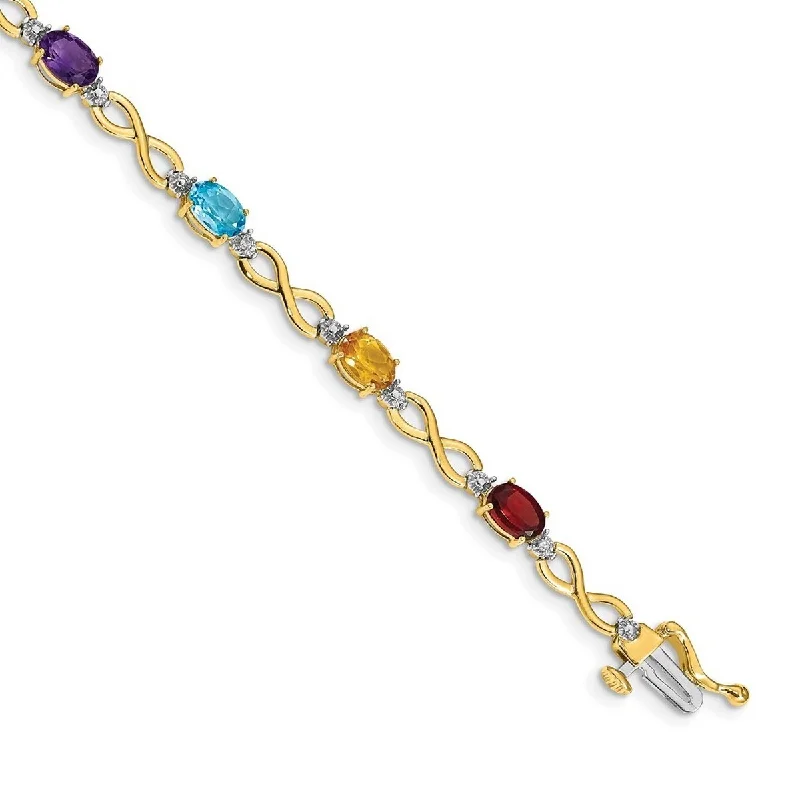 Wire-curve bracelet-Curata 5mm 14k Rainbow Gemstone and Diamond Bracelet