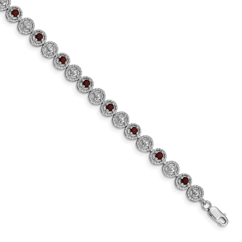 Vintage-edge bracelet-Curata 925 Sterling Silver Polished Open back Lobster Claw Closure Garnet Diamond Bracelet