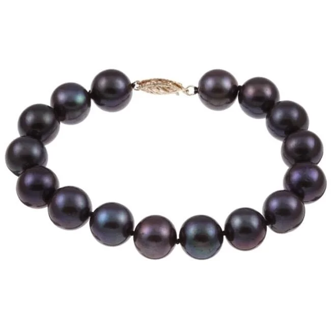 Clasped gem bracelet-DaVonna 14k Gold Black FW Pearl 8-inch Bracelet (10-11 mm)