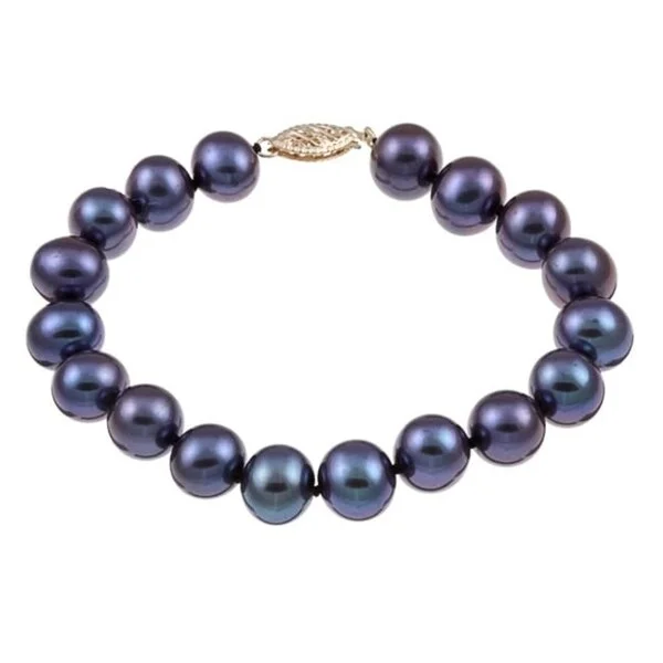 Tattered rim bracelet-DaVonna 14k Gold Black FW Pearl 8-inch Bracelet (9-10 mm)