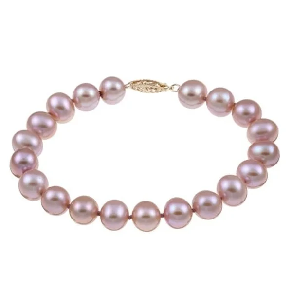 Shiny nickel bracelet-DaVonna 14k yellow Gold 10-11 Pink Freshwater Pearl Bracelet 7.25-inch