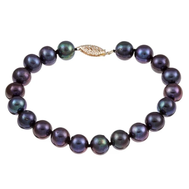 Delicate silver bracelet-DaVonna 14k Yellow Gold Black Cultured Pearl Bracelet (8-9 mm)