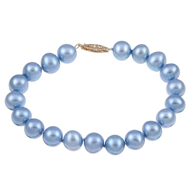 Brushed steel bracelet-DaVonna 14k Yellow Gold Blue Cultured Pearl Bracelet (8-9mm)