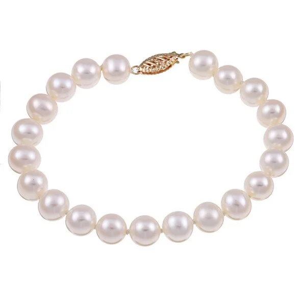 Retro citrine bracelet-DaVonna 14k Yellow Gold White Cultured Pearl Bracelet (7.5-8 mm)