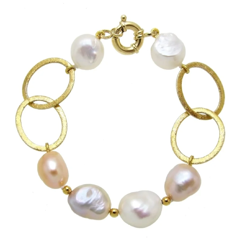 Dewdrop gem bracelet-DaVonna Gold over Silver Chain and Multi-color Baroque Pearl Bracelet