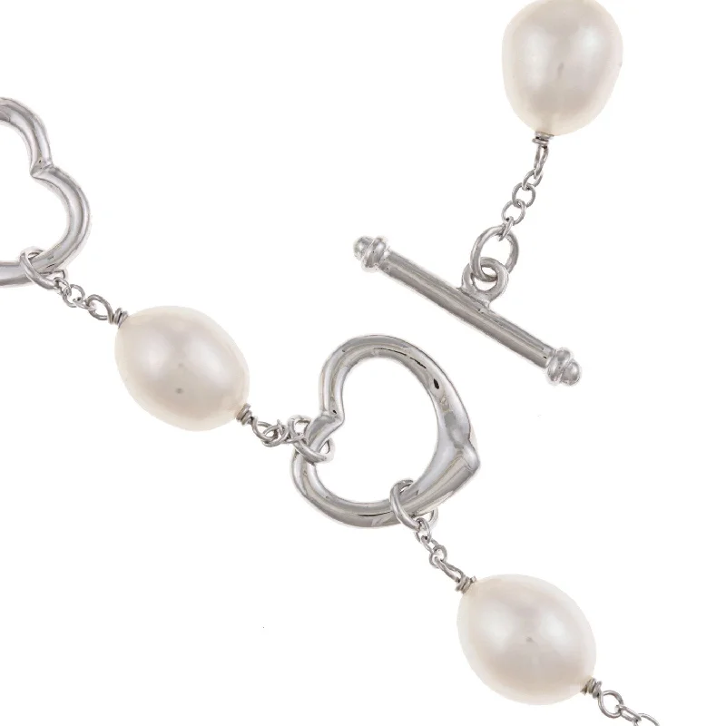 Wire-curve bracelet-DaVonna Heart Shape Sterling Silver 7-8mm White Freshwater Cultured Pearl Bracelet, 7.5-inch