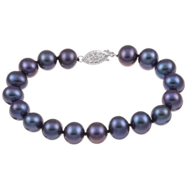 Sparkling gem bracelet-DaVonna Silver Black FW Pearl Bracelet (9-10mm)