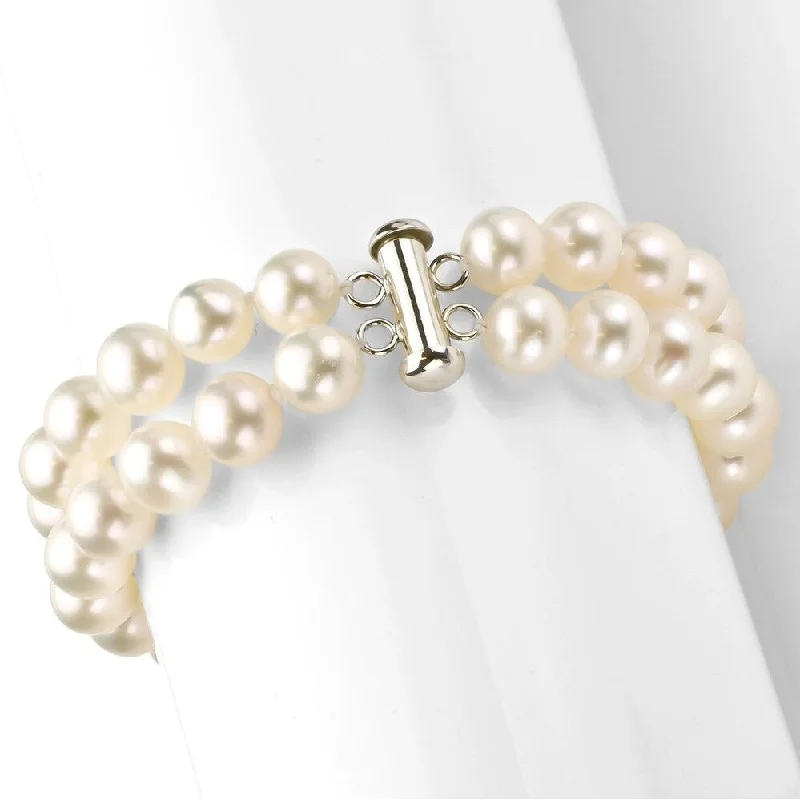 Speckled stone bracelet-DaVonna Sterling Silver 2-row White Freshwater Cultured Pearl Bracelet, 8-9mm