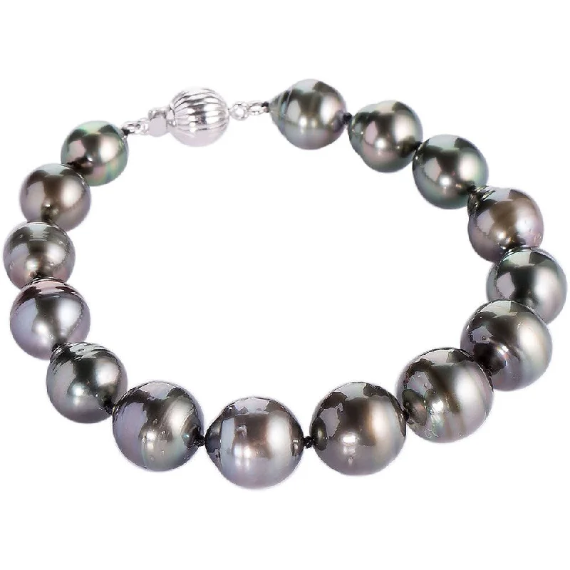 Reed cluster bracelet-DaVonna Sterling Silver 8-10 mm Black Baroque Tahitian Pearl Bracelet, 8"