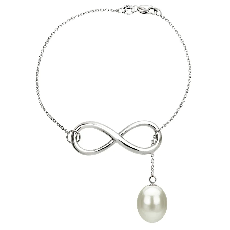 Domed cabochon bracelet-DaVonna Sterling Silver Infinity Bracelet with 8-9mm Long Shape Freshwater Pearl, 7.5"